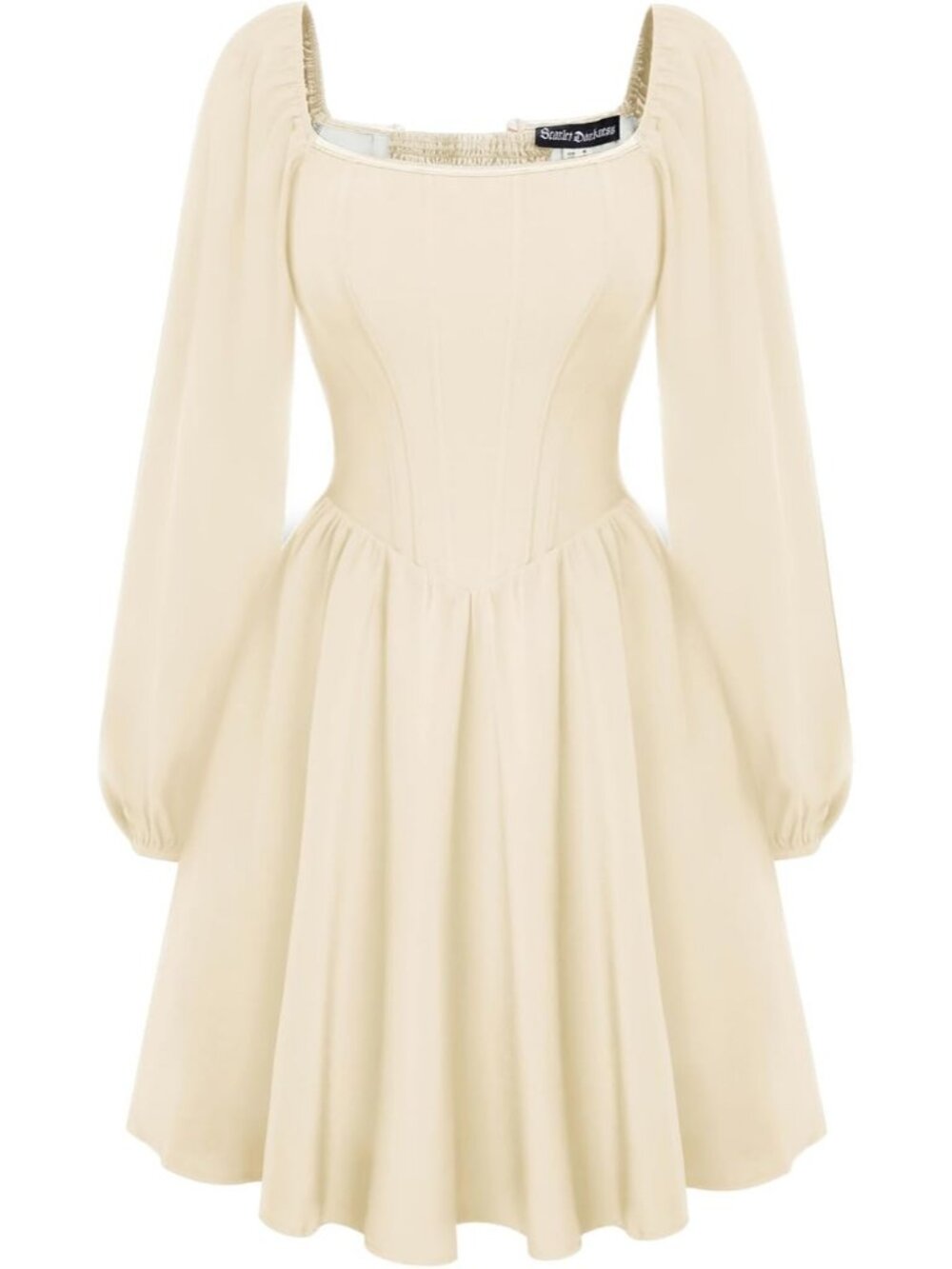 Scarlet Darkness Women Long Sleeve Mini Fishbone Wedding Party Dress-Apricot